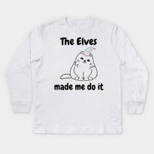 The Elves Made Me Do It fun, cheeky, elf t-shirt perfect for the festive holiday season. This funny Christmas tee makes a great gift for family and friends. Ideal for someone on the naughty list! Kids Long Sleeve T-Shirt